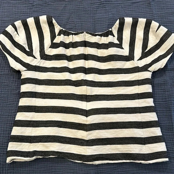 ANN TAYLOR Linen Blend Black and White Stripe Short Sleeve Blouse Size Small - Picture 6 of 7